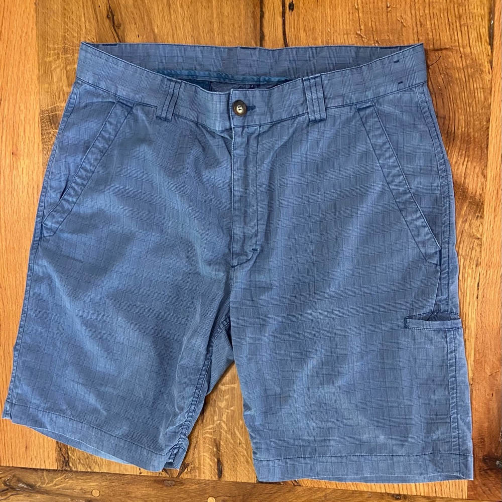 True Measure Classic Cotton Blend Stretch Blue Shorts, Small Plaid Pattern, W 36